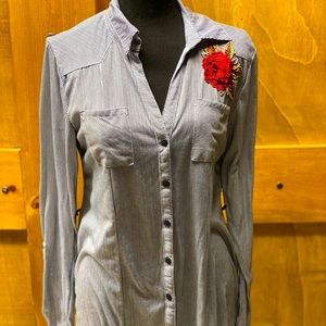 Short Sleeve Wrap-Front Dress in Linen-Cotton